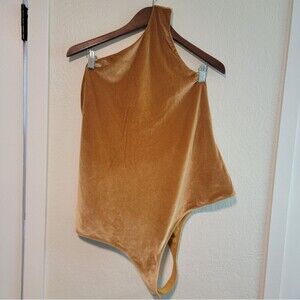 Fabletics Gigi Velour Velvet Thong Bodysuit Light Honey 3x
